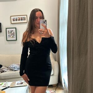 Revolve black off the shoulder mini with sweetheart cut out